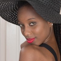 Bony ebony first timer Saf spreads her all-natural twat while wearing a sun hat and high-heels